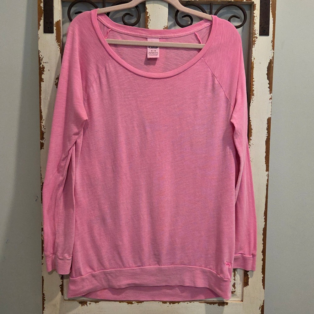 Victoria's Secret PINK Long Sleeve Slub Knit Scoop Neck Top Pink Medium